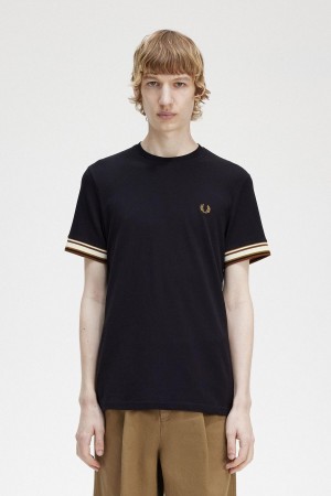 Black Fred Perry Bold Tipped Piqué Men's T Shirts | CANEJ92095