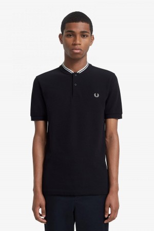 Black Fred Perry Bomber Collar Polo Shirt Men's Polo Shirts | MCAFT74890