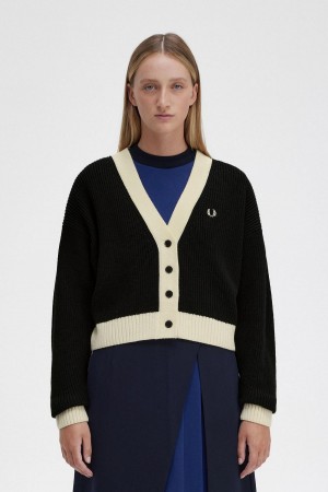 Black Fred Perry Button-Through Cardigan Women's Knitwear | LCATR74423