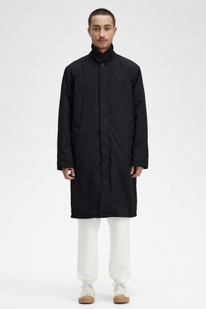 Black Fred Perry Button Through Mac Men's Coats | ACADF56124