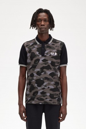 Black Fred Perry Camouflage Fred Perry Shirt Men's Polo Shirts | CAQAV63423