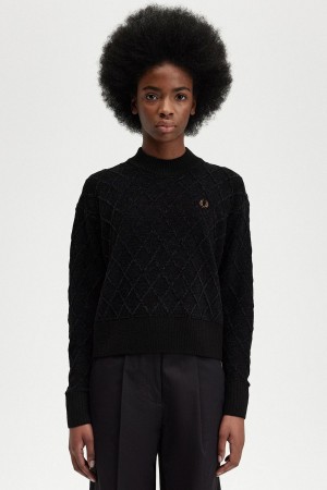 Black Fred Perry Chenille Grid Jumper Women's Knitwear | SCANY75562