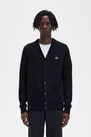 Black Fred Perry Classic Cardigan Men's Knitwear | CAZPD34342