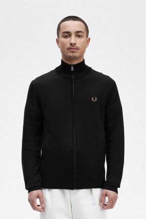 Black Fred Perry Classic Zip Through Cardigan Men's Knitwear | BCASO98143