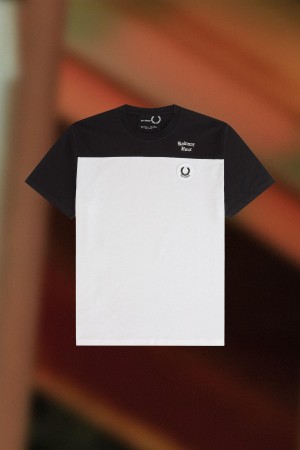 Black Fred Perry Contrast Panel Men's T Shirts | PCAQX48181