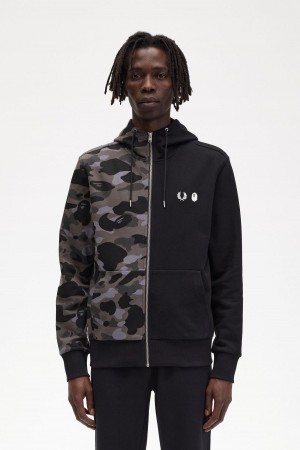 Black Fred Perry Contrast Zipped Hooded Men's Sweatshirts | QCAWA12018