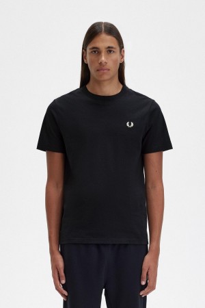 Black Fred Perry Crew Neck Men's T Shirts | GCAUC21837