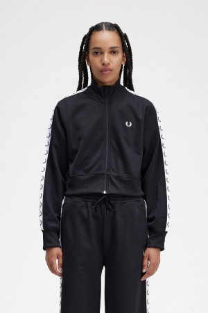 Black Fred Perry Cropped Taped Women's Coats | LCATR20950