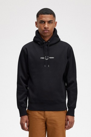 Black Fred Perry Embroidered Hooded Men's Sweatshirts | CAZDE14643