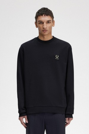 Black Fred Perry Embroidered Men's Sweatshirts | CAEGJ93418