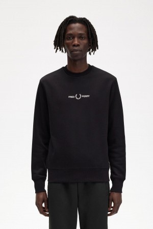 Black Fred Perry Embroidered Men's Sweatshirts | CAIIZ46430