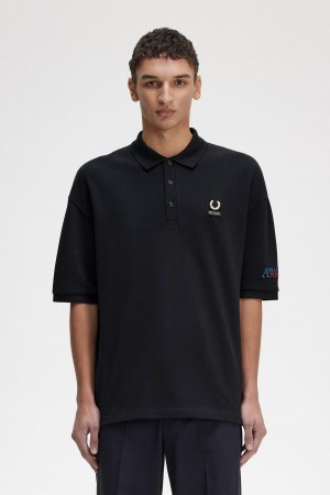 Black Fred Perry Embroidered Polo Shirt Men's Polo Shirts | ZCANQ78331