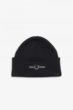 Black Fred Perry Graphic Accessories Beanie | CAZPD52534