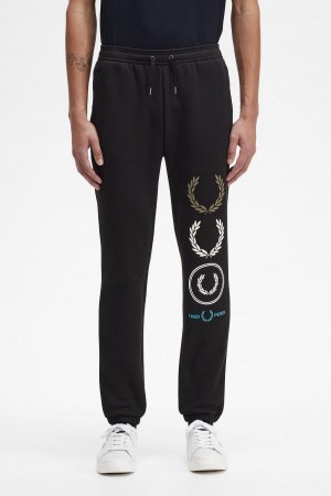 Black Fred Perry Graphic Branding Sweatpants Men's Trousers | XCABH93308