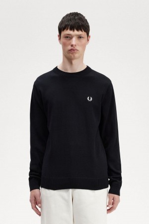 Black Fred Perry Graphic Laurel Wreath Jumper Men's Knitwear | PCAER41028