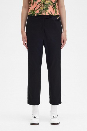 Black Fred Perry High Waist Women's Trousers | QCAUV37861