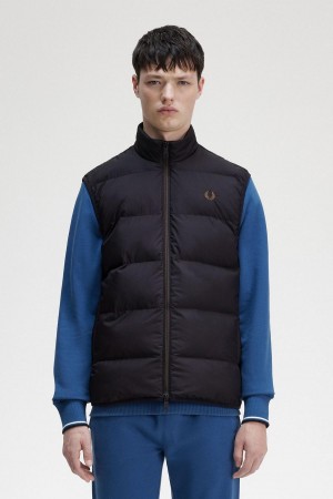 Black Fred Perry Insulated Gilet Men's Coats | CAXMI59198