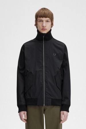 Black Fred Perry Knitted Rib Tennis Bomber Men's Coats | CAEAH54908