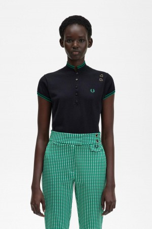 Black Fred Perry Knitted Shirt Women's Knitwear | TCAPQ53407