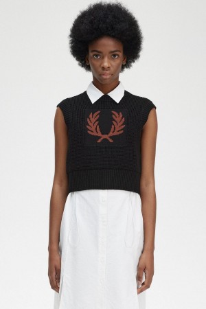 Black Fred Perry Laurel Wreath Knitted Tank Women's Knitwear | CANZX76054