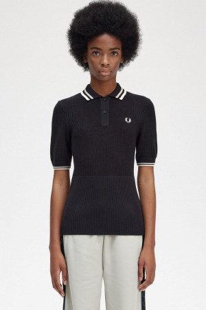 Black Fred Perry Open-Knitted Shirt Women's Knitwear | MCAHR28549