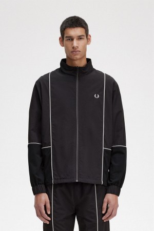 Black Fred Perry Piped Shell Men's Coats | CAXMI49079