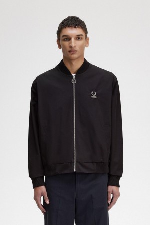 Black Fred Perry Printed Bomber Men's Coats | CANEJ51537