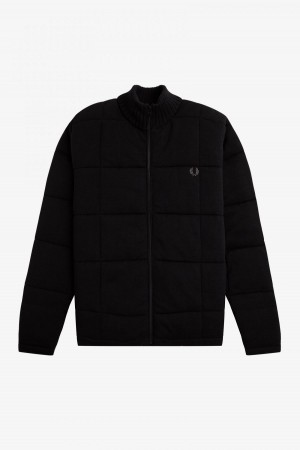 Black Fred Perry Quilted Knitted Jacket Men's Knitwear | CAJKU88816