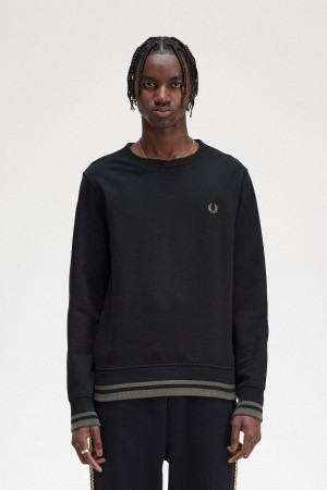 Black Fred Perry Rib Detail Men's Sweatshirts | BCASO24219