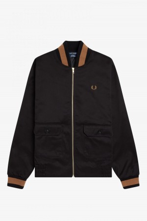 Black Fred Perry Tennis Bomber Men's Coats | CAZPD61465