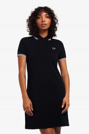 Black Fred Perry Twin Tipped Fred Perry Women's Dress | SCAVO66582