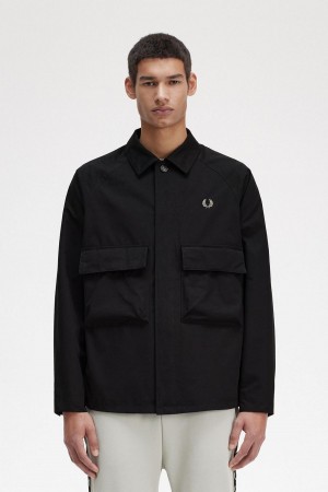 Black Fred Perry Utility Men's Shirts | PCAQX83406