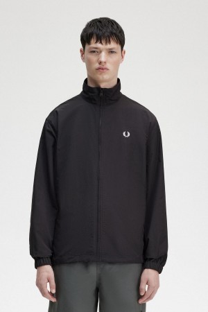 Black Fred Perry Woven Track Men's Coats | MCAHR69541