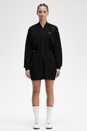 Black Fred Perry Zip-Through Playsuit Women's Dress | UCATG31468