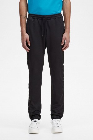 Black / Black Fred Perry Taped Track Pants Men's Tracksuits | FCAUI85779