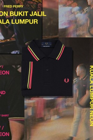 Black / Bright Yellow / Kuala Lumpur Neon Fred Perry M12 Men's Fred Perry Shirt | CAXMI53608