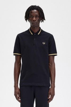 Black / Champagne Fred Perry M2 Men's Polo Shirts | FCAUI76095