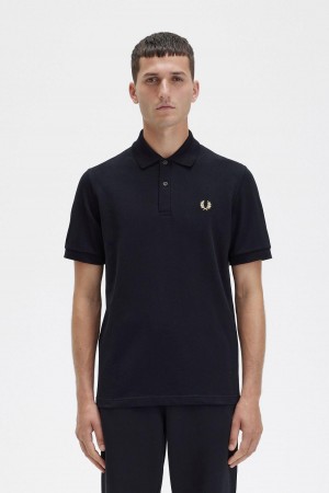 Black / Champagne Fred Perry M3 Men's Polo Shirts | CAJBT27749