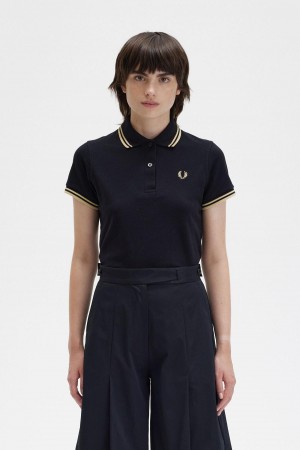 Black / Champagne / Champagne Fred Perry G12 Women's Polo Shirts | CAEGJ16613