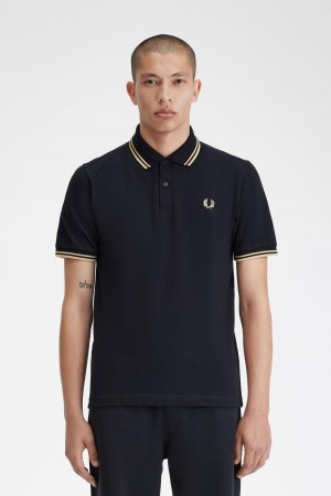 Black / Champagne / Champagne Fred Perry Makati M12 Men's Polo Shirts | ECAHC27398