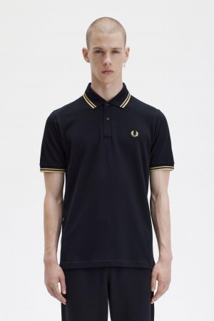 Black / Champagne / Champagne Fred Perry M12 Men's Polo Shirts | FCAUI50685