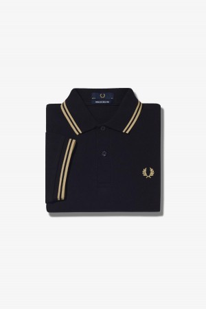 Black / Champagne / Champagne Fred Perry M12 Men's Fred Perry Shirt | CAJVR40818