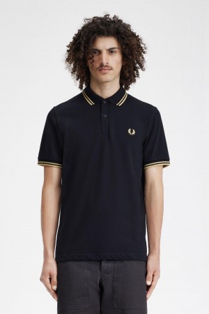 Black / Champagne / Champagne Fred Perry Shanghai M12 Men's Polo Shirts | UCAND60722