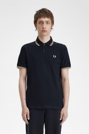 Black / Champagne / Champagne Fred Perry Tokyo M12 Men's Polo Shirts | DCAKV42672