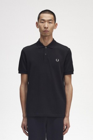 Black / Chrome Fred Perry M6000 Men's Polo Shirts | BCASD52340