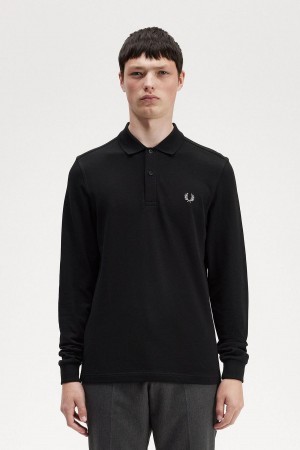 Black / Chrome Fred Perry M6006 Men's Polo Shirts | CAZDE12764