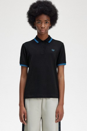 Black / Cyber Blue / Cyber Blue Fred Perry G3600 Women's Polo Shirts | CAEGJ21054