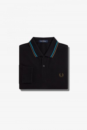 Black / Cyber Blue / Uniform Green Fred Perry M3636 Men's Fred Perry Shirt | CAIIZ68095