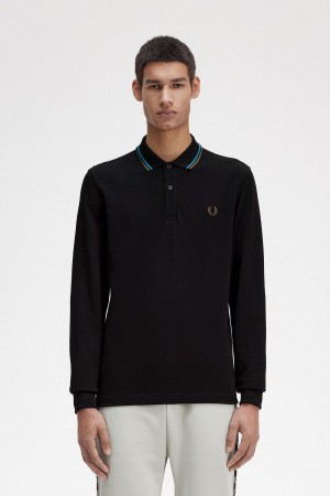 Black / Cyber Blue / Uniform Green Fred Perry M3636 Men's Polo Shirts | UCATG89605