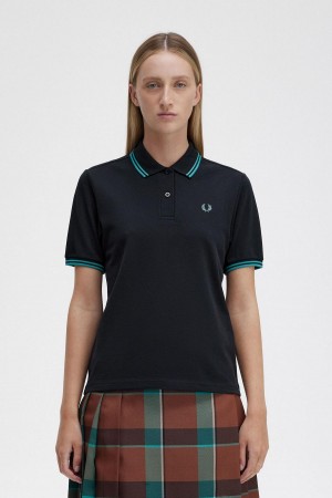 Black / Deep Mint / Deep Mint Fred Perry G3600 Women's Polo Shirts | CAEGJ71399